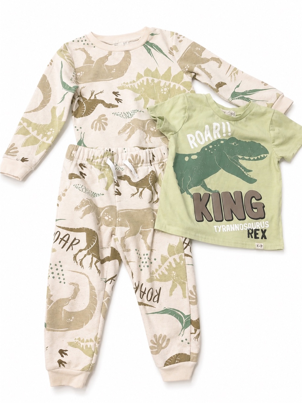 KiT+Pearl Kids Dinosaur 3 piece Set - Green/Beige
